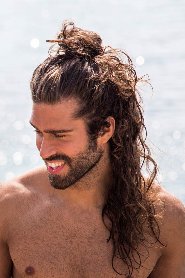 Half Up Bun For Wavy Hair #menslonghairstyles #longhairstylesformen #menwithlonghair #longhairmen