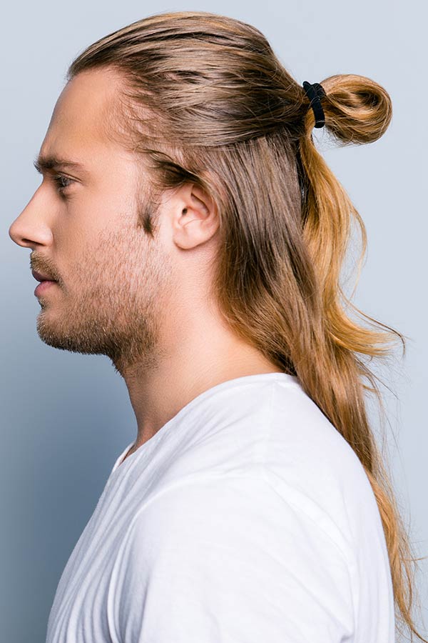 Samurai Japanese Long Hairstyles Male 40 Samurai Hairstyles For Men   Samurai Hair Half Up Top Knot Blonde Ombre 