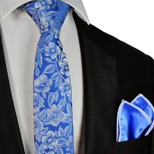 Blue Floral Slim Tie And Pocket Square #ties #mensties #tiesformen #suitaccessories