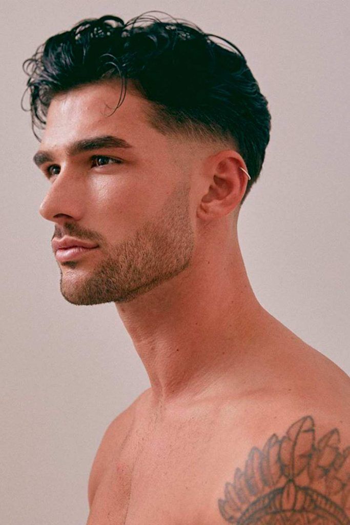 wavy hair men fade wet slick back