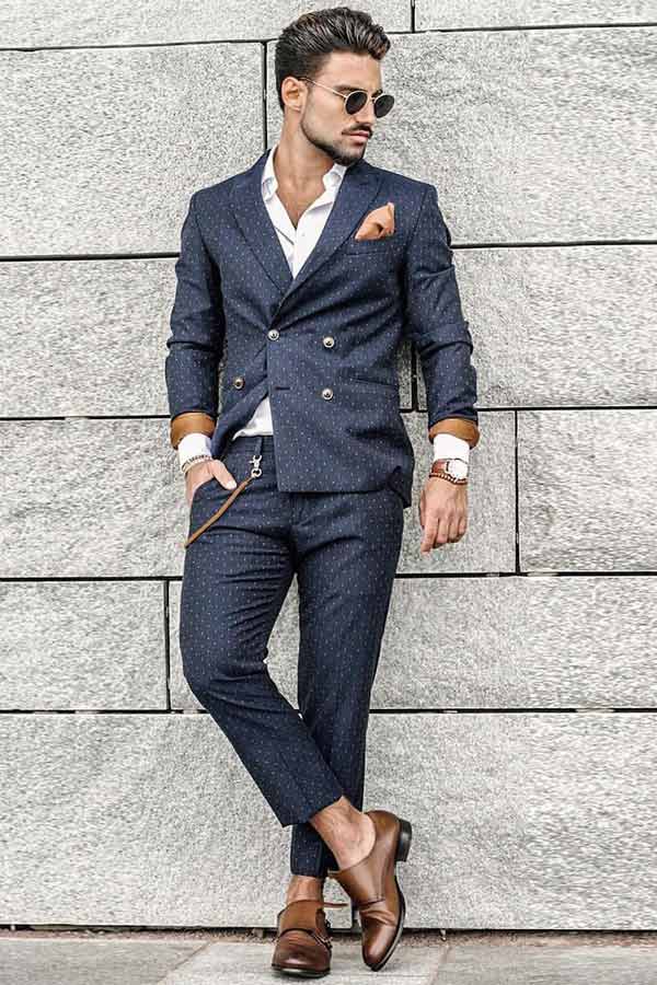 Business Casual Men’s Outfits Blue Suit Brown Shoes #businnescasual #manoutfit