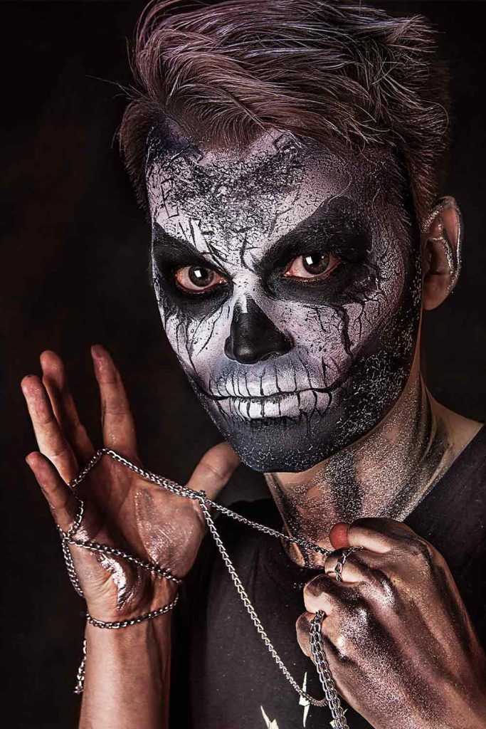 Skull Halloween Makeup For Men #halloweenmakeup #halloween #halloweenmakeupmen