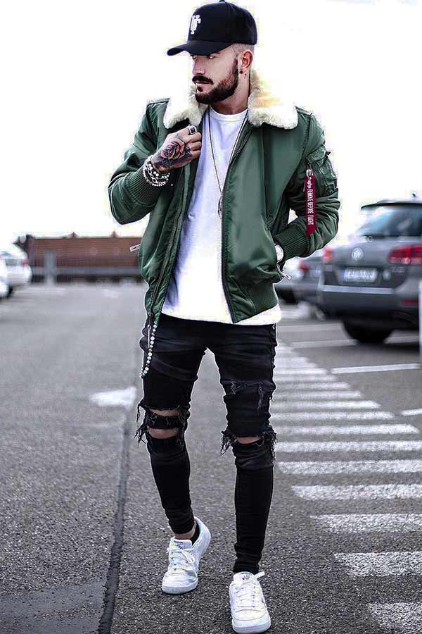 Ripped jeans best sale mens outfit