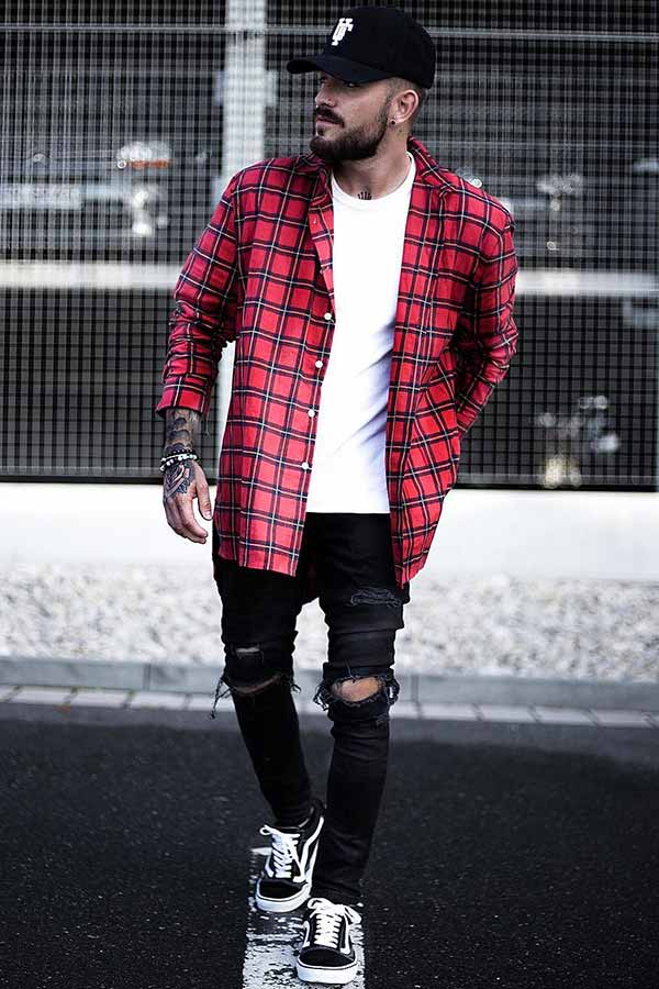 red plaid jeans mens