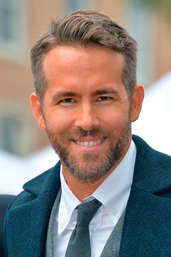 widows peak short hair side part silver ryan reynolds