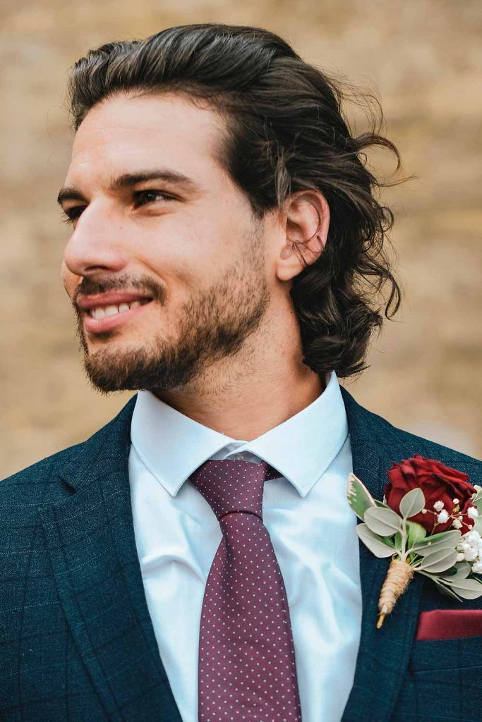 wedding hairstyles men shoulder length wavy slick back