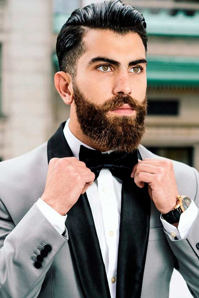 Brushed Back Medium Hair #wedding #weddinghairstyles #weddinghairmen #mensweddinghair #weddinghairstylesmen