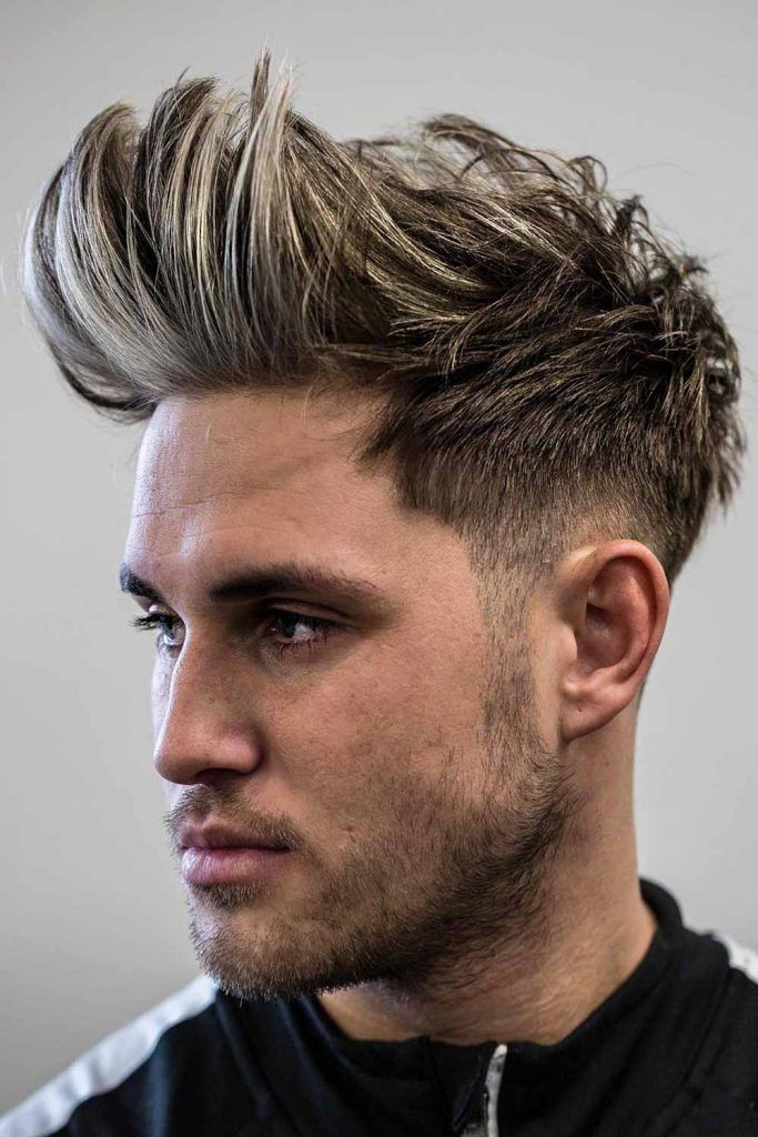 Medium Length Hairstyles Guide Men Faux Hawk Quiff Highlights 683x1024 