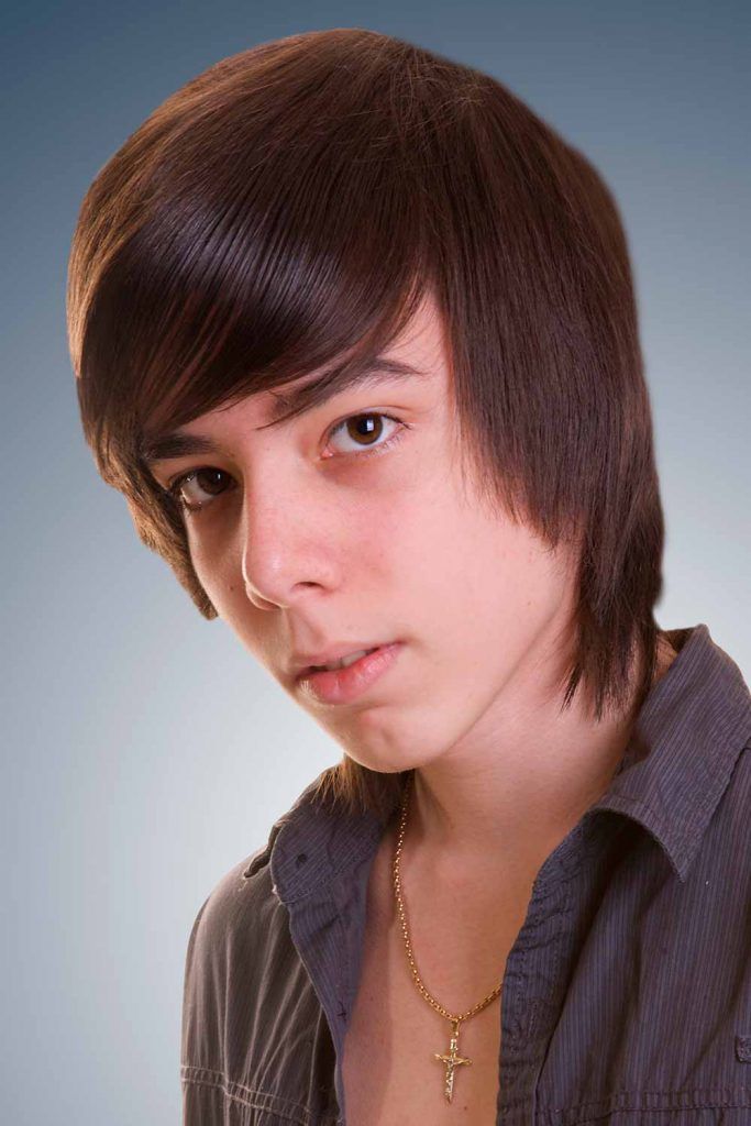 Image of Long layered hair with side bangs emo boy