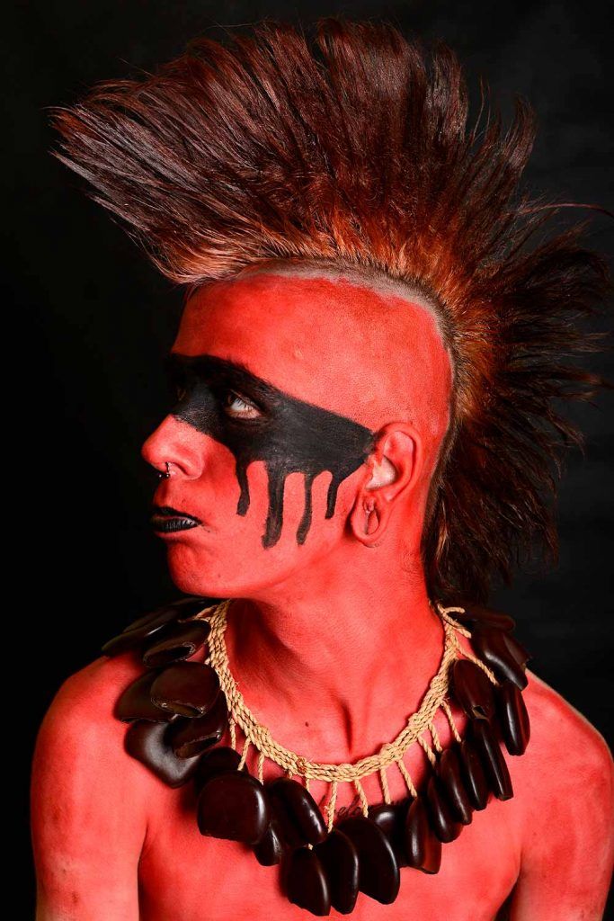 Papuan Red Face #halloweenmakeup #halloweenmakeupmen #halloweefacepaint #mensfacepaint