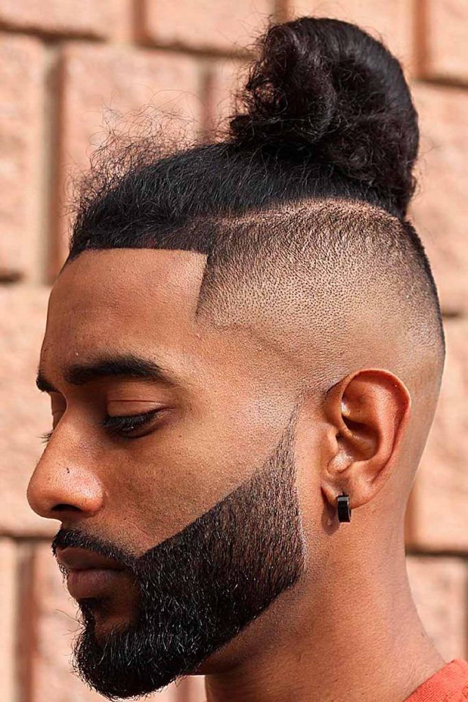 Image of Curly top knot haircut oblong face shape hairstyles male curly hair