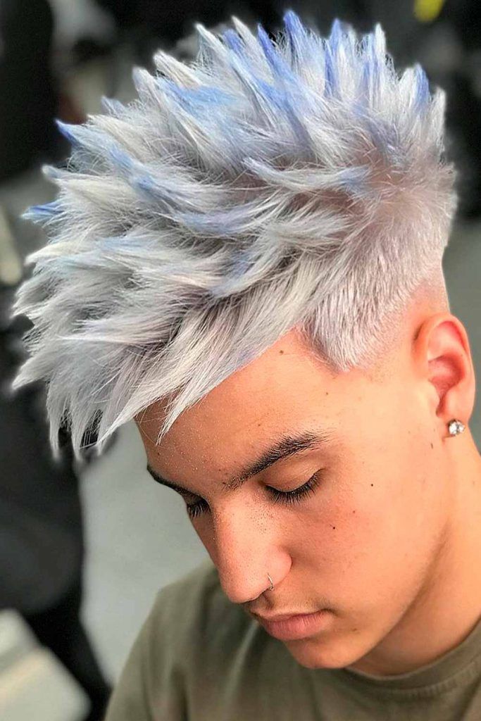 Silver Blue Spikes #menshaircolor #haircolorformen #menscolors