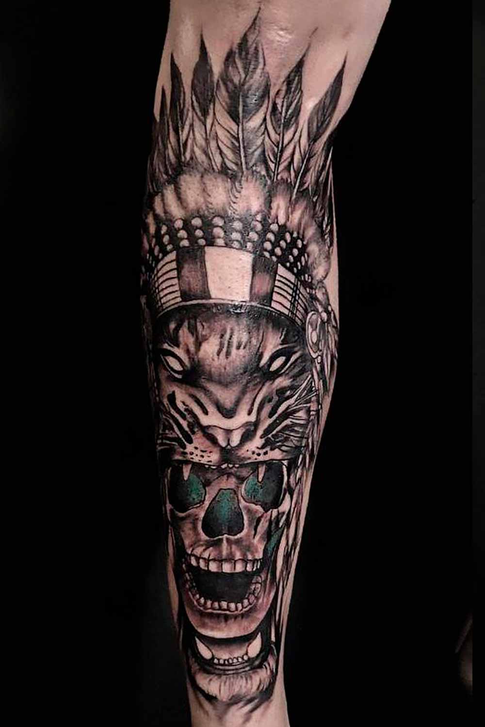 tattoos for men tiger indian skull leg