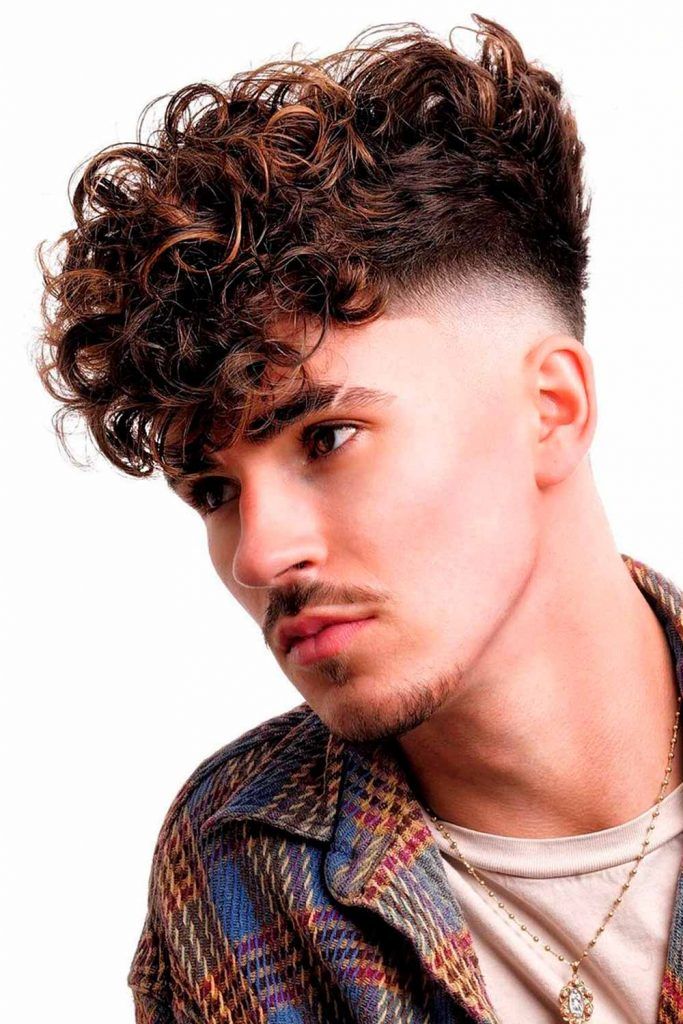 Curly Medium Length Men’s Haircut + Taper Fade