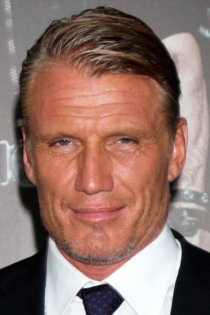 mens hairstyles for thin hair short side part dolph lundgren