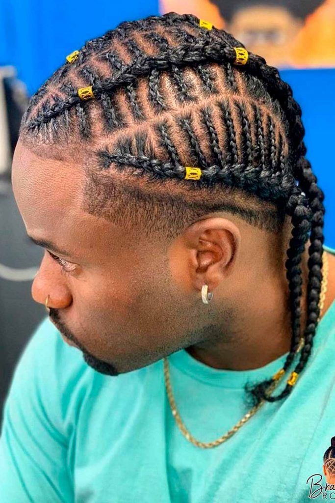 Artistic Beaded Corn Row #blackbraidsmen #blackmenbraids #afrobraids