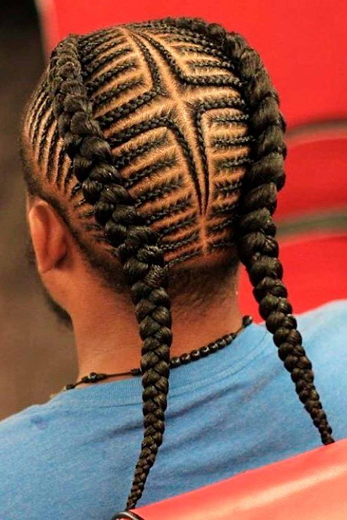 Double Long Cornrows + Lines #blackbraidsmen #blackmenbraids #afrobraids