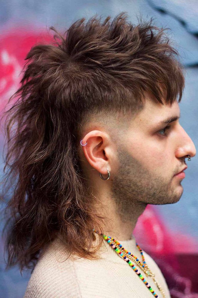 Image of Long shag mullet with a fade men