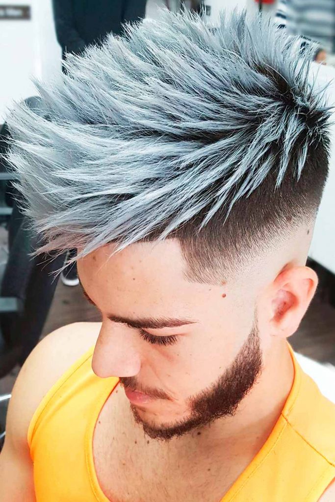 Spiky Faux Hawk Medium Length Haircut Men #mensmediumhaircuts #mediumlengthhairstylesformen #mensmediumhairstyles 