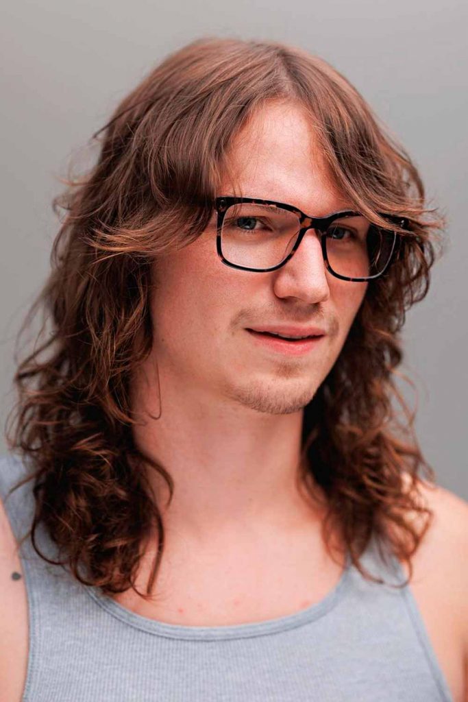 Long Messy Waves With Curtain Bangs  #curlyhairmen #curlyhairstylesformen #menwithcurlyhair