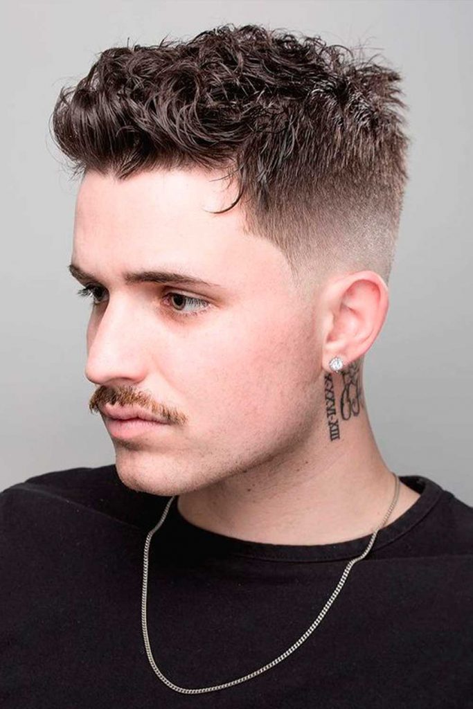 military haircut short brushed up wet wavy fade