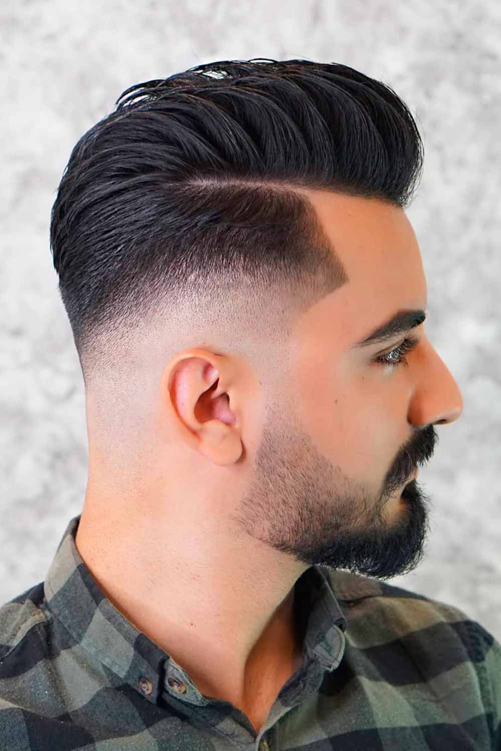 High Fade Pompadour With Parting