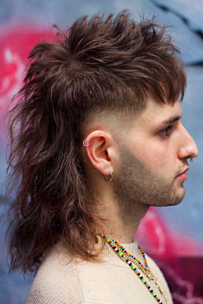 Image of Wolf cut mullet with a fade male