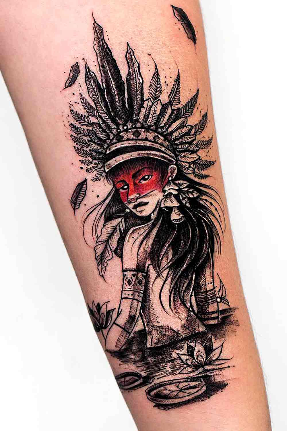 Darkside Tattoo  Tattoos  Black and Gray  Black and Gray Indian Skull  Tattoo