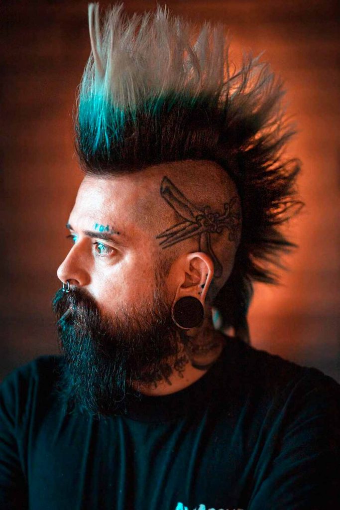 punk hairstyl medium spiked mohawk skin fade blonde green black