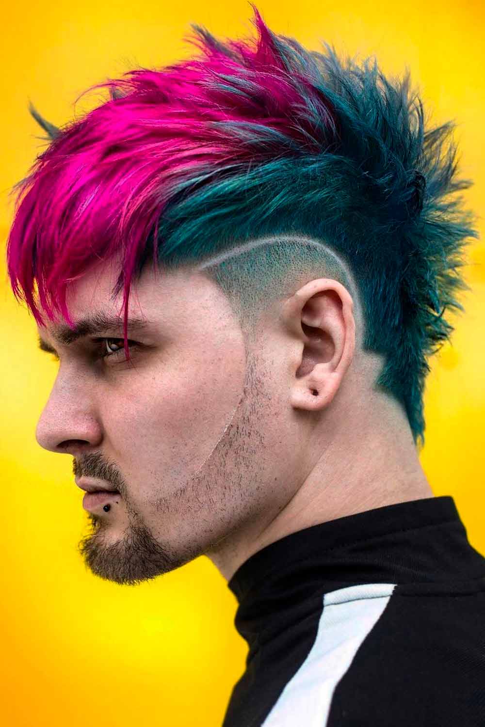 punk hairstyle short mullet undercut mid fade green ping design