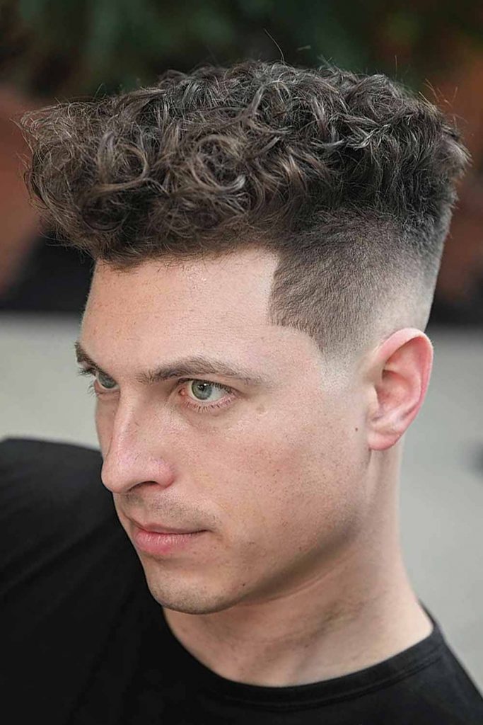 short curly hairstyles for men high fade short sides long top