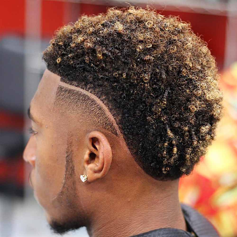 Taper fade cut (black). Would love to see this hairstyle in the store. We  have haircuts similar to it but it's either to high, not detailed in the  curls or the colour