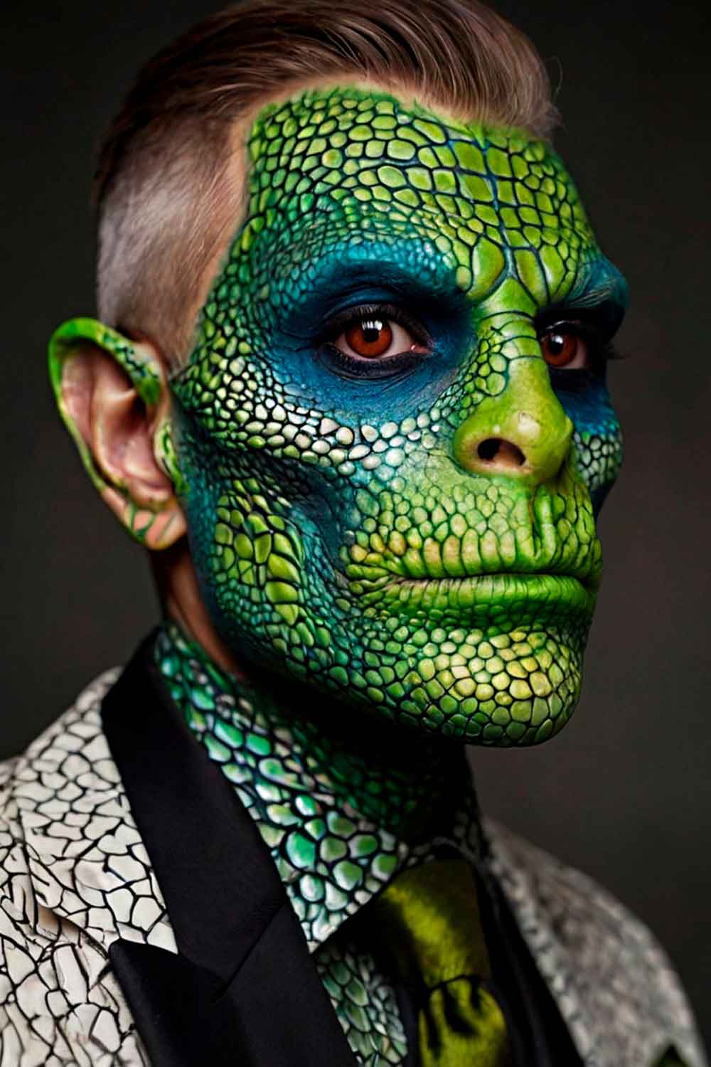 Lizard Men Halloween Makeup #halloweenmakeup #halloweenmakeupmen #mensfacepain #menshalloweenmakeup