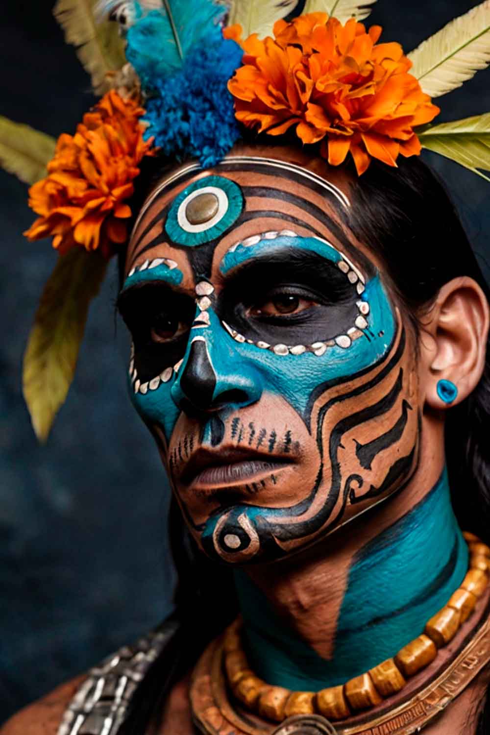 Mayan Death God #halloweenmakeup #halloweenmakeupmen #mensfacepain #menshalloweenmakeup