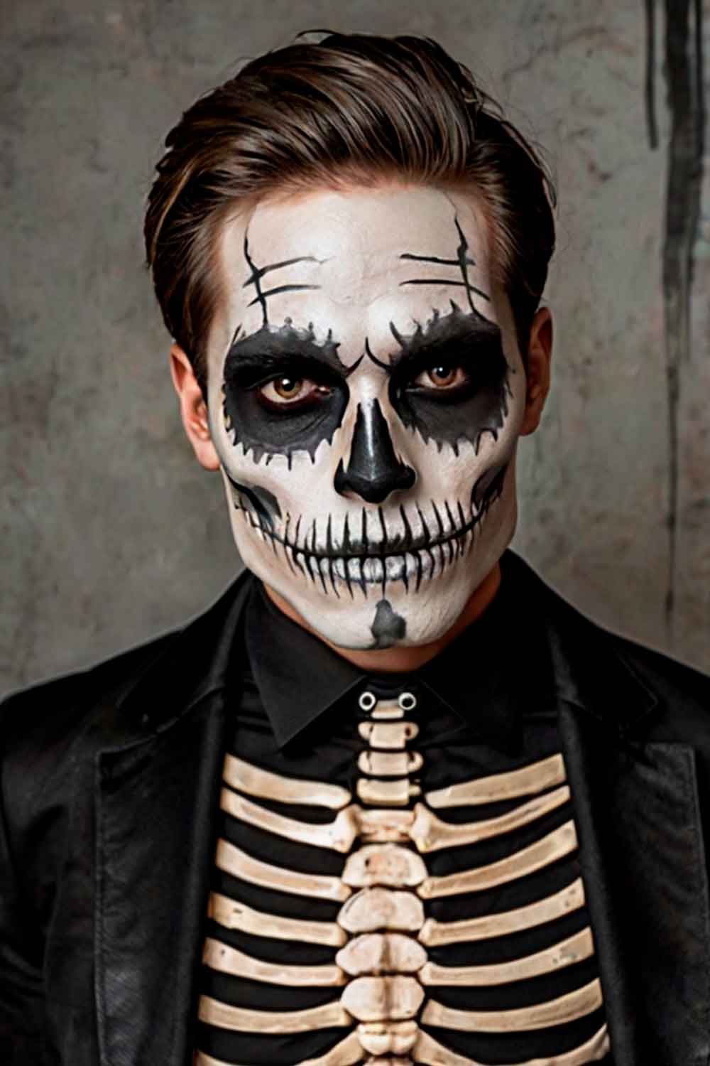 Skeleton Makeup #halloweenmakeup #halloweenmakeupmen #mensfacepain #menshalloweenmakeup