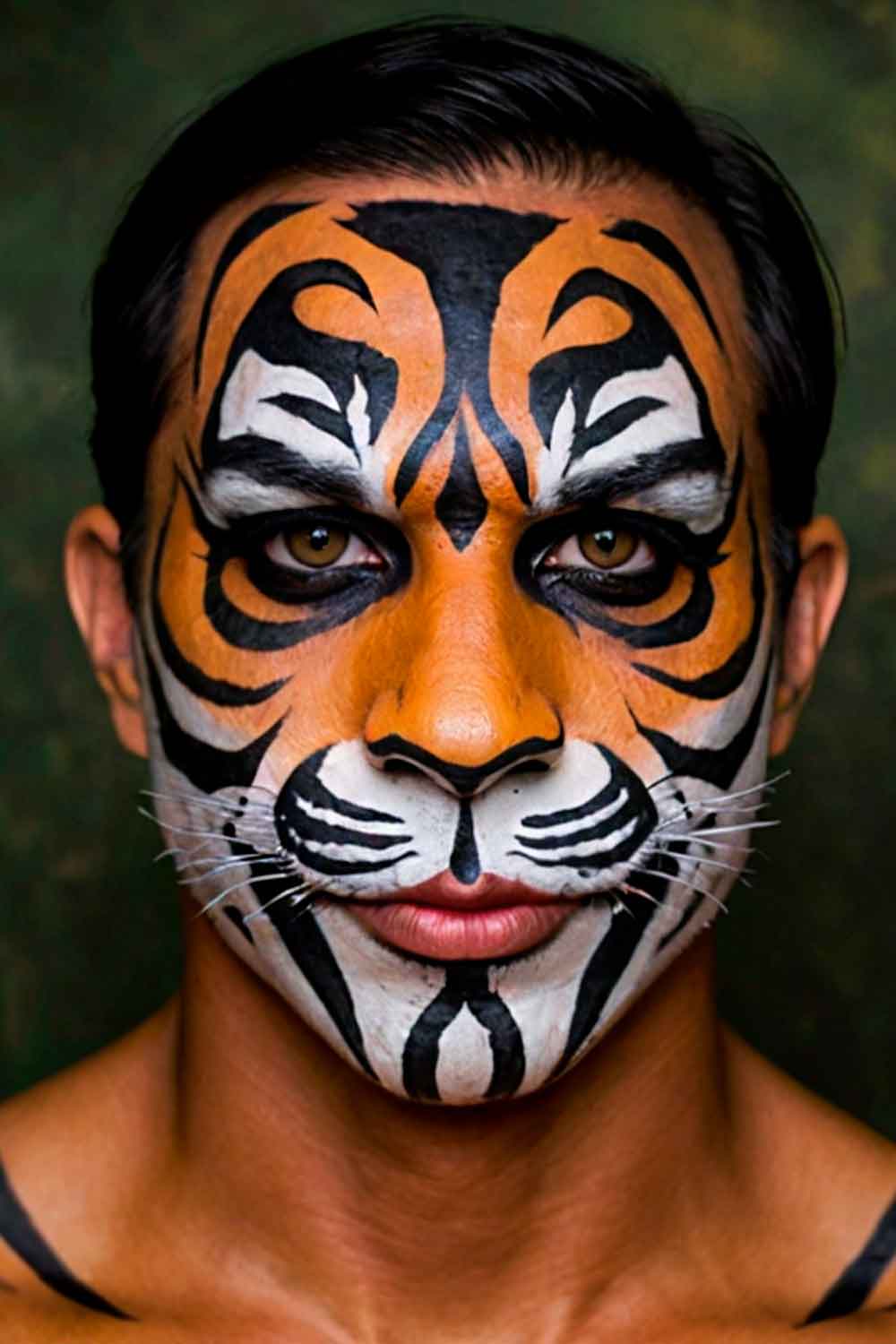 Tiger Face Art #halloweenmakeup #halloweenmakeupmen #mensfacepain #menshalloweenmakeup