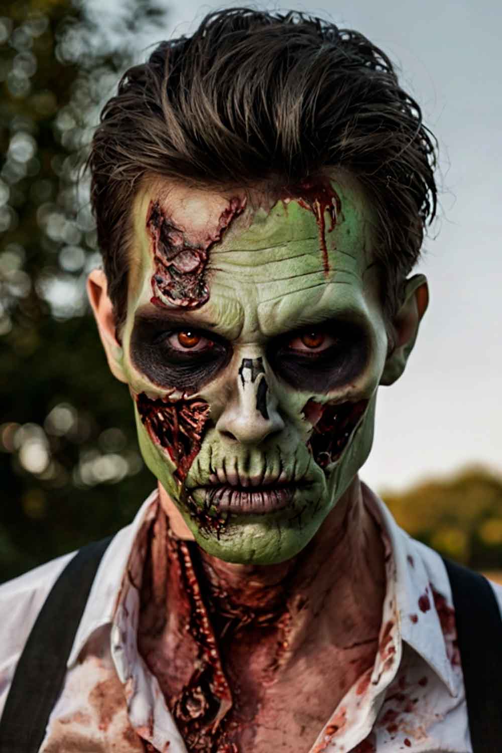 Zombie Mens Halloween Makeup #halloweenmakeup #halloweenmakeupmen #mensfacepain #menshalloweenmakeup