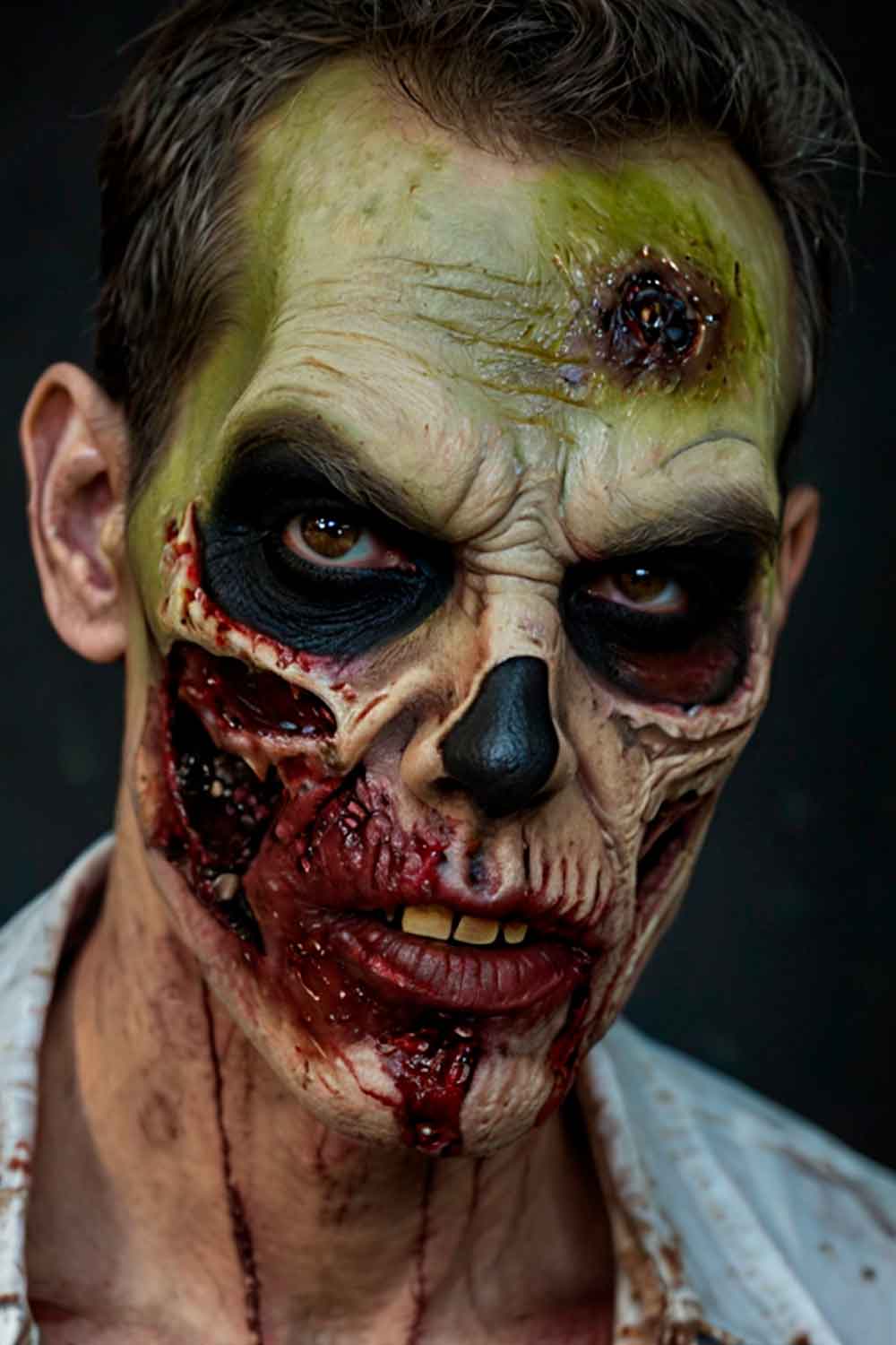 Zombie Mens Halloween Makeup #halloweenmakeup #halloweenmakeupmen #mensfacepain #menshalloweenmakeup