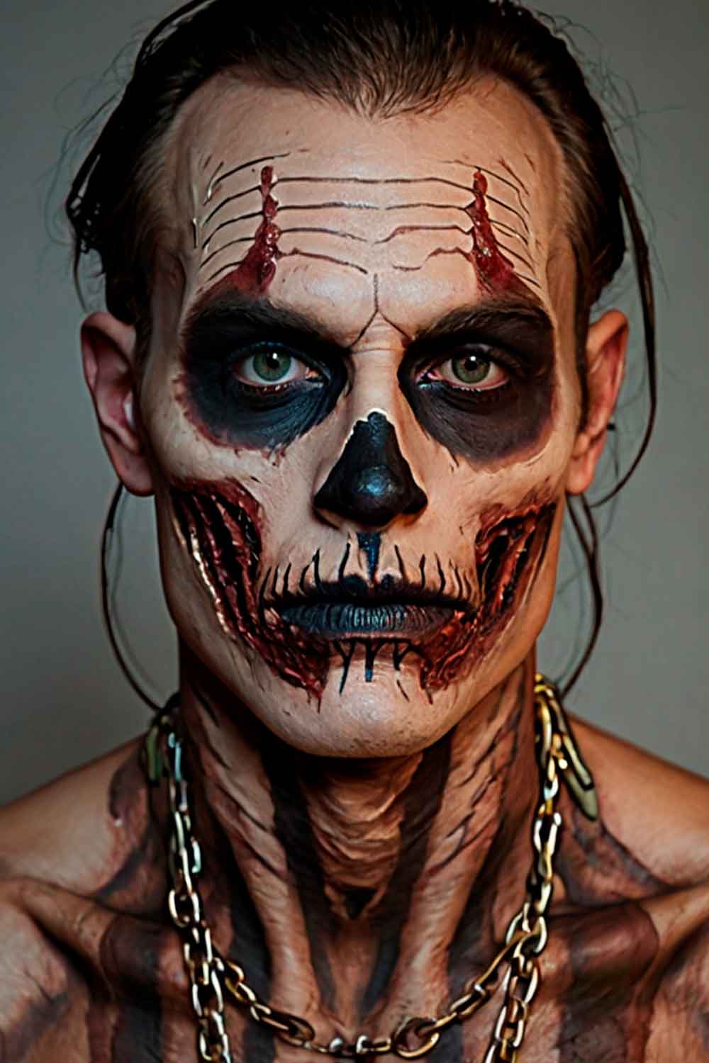 Zombie Mens Halloween Makeup #halloweenmakeup #halloweenmakeupmen #mensfacepain #menshalloweenmakeup