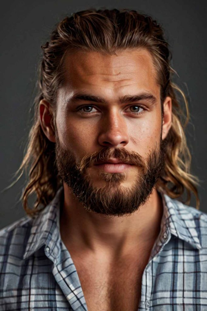 Swept Back Long Hair And Beard #vikinghairstyles #vikinghaircut