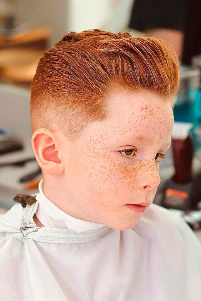 Slick Back Fade Toddler Boys Haircuts #toddlerhaircuts #toddlerhairstyles #littleboyhaircuts #boyshaircuts